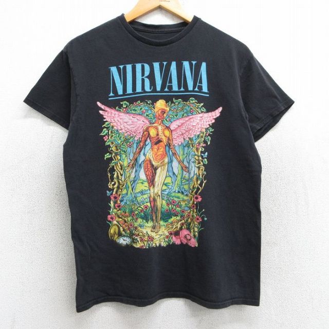 M★古着 半袖 ロック バンド Tシャツ メンズ ニルバーナ ニルヴァーナ クルーネック 黒 ブラック 【spe】 25may28 中古