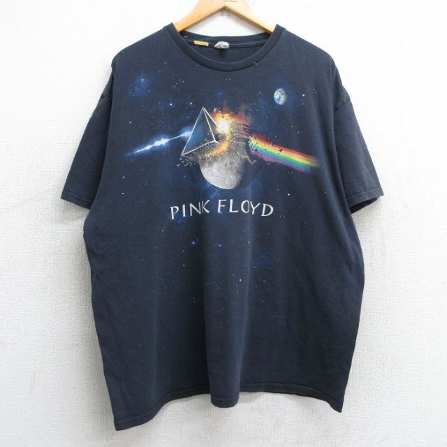 XL★古着 半袖 ロック バンド Tシャツ メンズ ピンクフロイド 大きいサイズ コットン クルーネック 黒 ブラック 25may28 中古