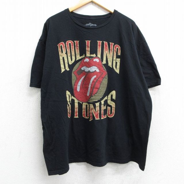 XL★古着 半袖 ロック バンド Tシャツ メンズ ローリングストーンズ The Rolling Stones 大きいサイズ コットン クルーネック 黒 ブラック 25may28 中古