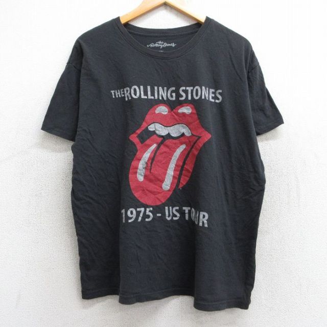 XL★古着 半袖 ロック バンド Tシャツ メンズ ローリングストーンズ The Rolling Stones コットン クルーネック 黒 ブラック 25may28 中古