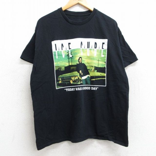 XL★古着 半袖 ヒップホップ ラップ Tシャツ メンズ アイスキューブ コットン クルーネック 黒 ブラック 25may28 中古