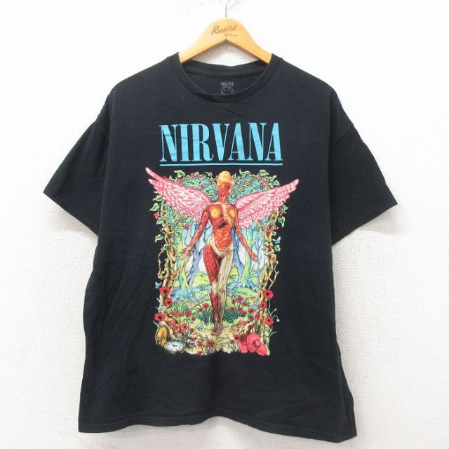 XL★古着 半袖 ロック バンド Tシャツ メンズ ニルバーナ ニルヴァーナ インユーテロ コットン クルーネック 黒 ブラック 【spe】 25may31 中古