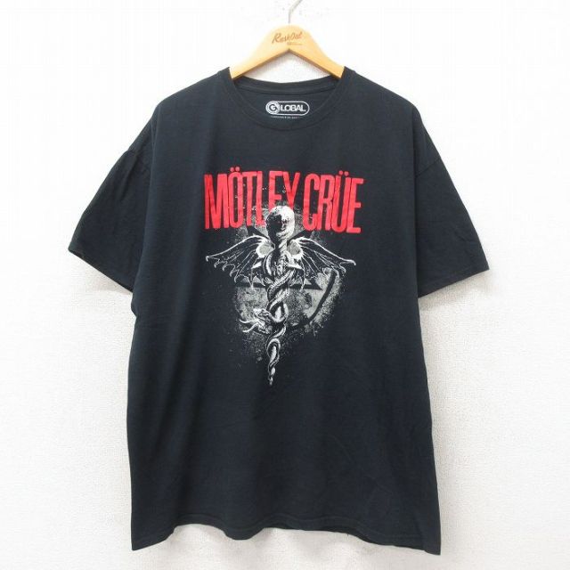 XL★古着 半袖 ロック バンド Tシャツ メンズ モトリークルー 大きいサイズ コットン クルーネック 黒 ブラック 25may31 中古