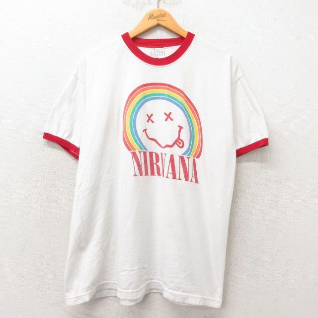 XL★古着 半袖 ロック バンド Tシャツ メンズ ニルバーナ ニルヴァーナ コットン クルーネック 白 ホワイト リンガー 25may31 中古