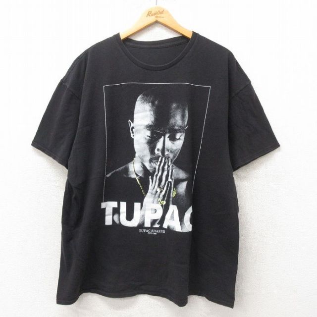 XL★古着 半袖 ヒップホップ ラップ Tシャツ メンズ トゥパック 2パック 2PAC 大きいサイズ クルーネック 黒 ブラック 25may31 中古