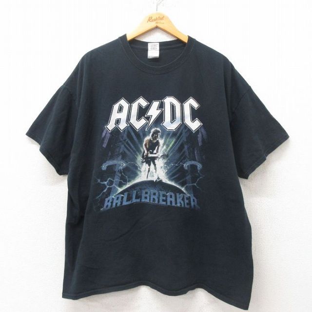 XL★古着 半袖 ロック バンド Tシャツ メンズ AC/DC 大きいサイズ コットン クルーネック 黒 ブラック 25may31 中古