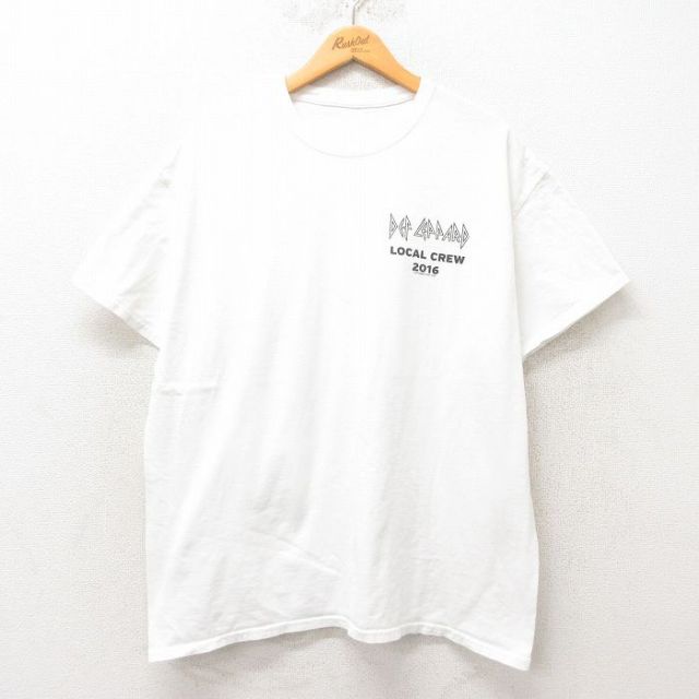 XL★古着 半袖 ロック バンド Tシャツ メンズ デフレパード ローカルクルー クルーネック 白 ホワイト 25may31 中古