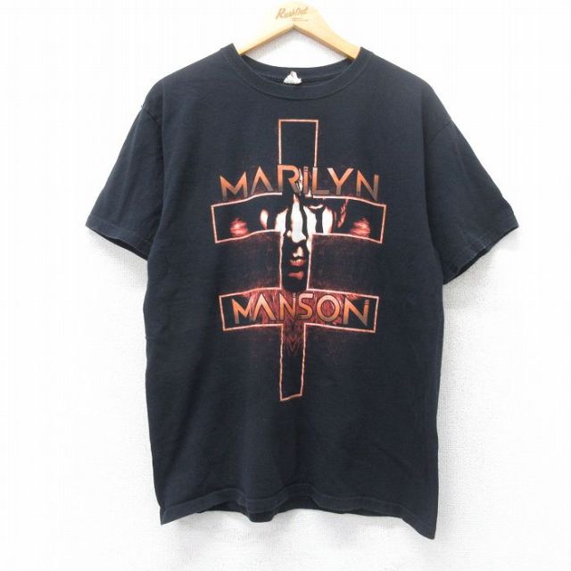 L★古着 半袖 ロック バンド Tシャツ メンズ マリリンマンソン コットン クルーネック 黒 ブラック 25jun12 中古