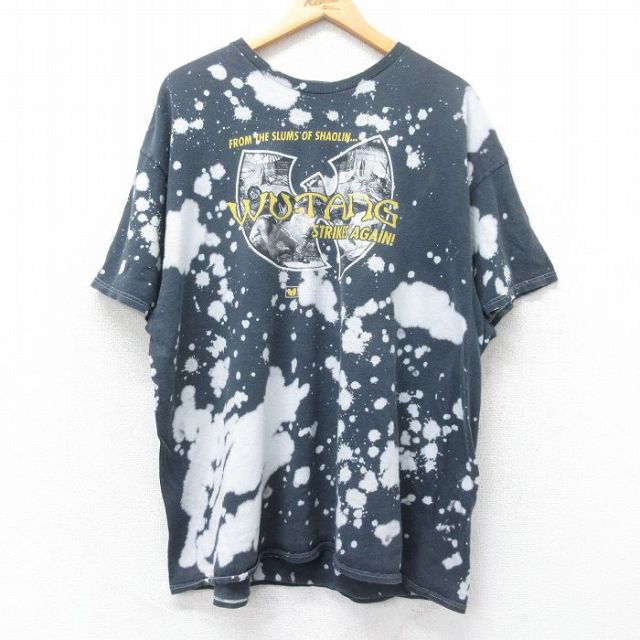 XL★古着 半袖 ヒップホップ ラップ Tシャツ メンズ ウータンクラン 大きいサイズ コットン クルーネック 濃グレー他 ブリーチ加工 25jun12 中古