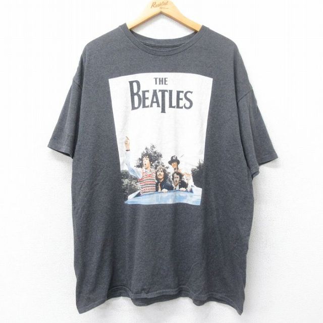 XL★古着 半袖 ロック バンド Tシャツ メンズ ビートルズ The Beatles 大きいサイズ クルーネック 濃グレー 霜降り 25jun12 中古