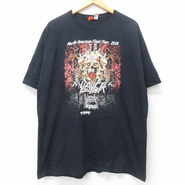 XL★古着 半袖 ロック バンド Tシャツ メンズ スレイヤー ラムオブゴッド アンスラックス 大きいサイズ コットン クルーネック 黒 ブラック 25jun12 中古