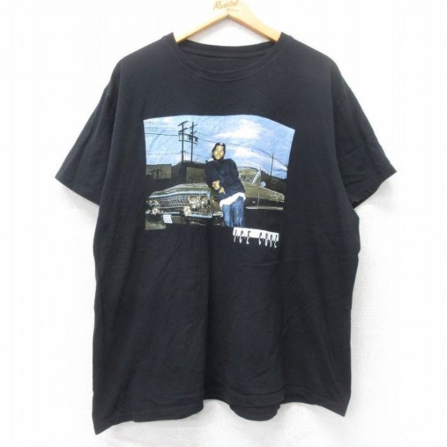 XL★古着 半袖 ヒップホップ ラップ Tシャツ メンズ アイスキューブ 大きいサイズ コットン クルーネック 黒 ブラック 25jun12 中古
