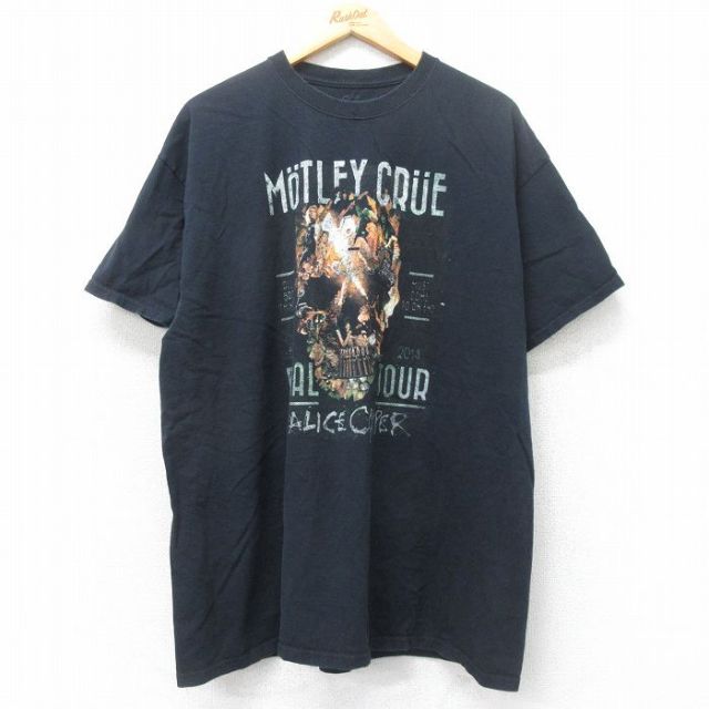 【20%OFF】XL★古着 半袖 ロック バンド Tシャツ メンズ モトリークルー アリスクーパー大きいサイズ コットン クルーネック 黒 ブラック 25jun12 中古