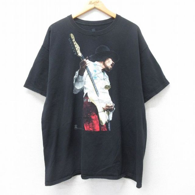XL★古着 ヘインズ Hanes 半袖 ロック バンド Tシャツ メンズ ジミヘンドリックス 大きいサイズ コットン クルーネック 黒 ブラック 25jun12 中古