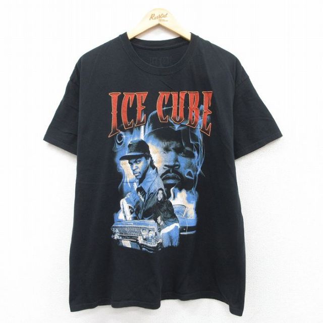 XL★古着 半袖 ヒップホップ ラップ Tシャツ メンズ コットン クルーネック 黒 ブラック 25jun20 中古