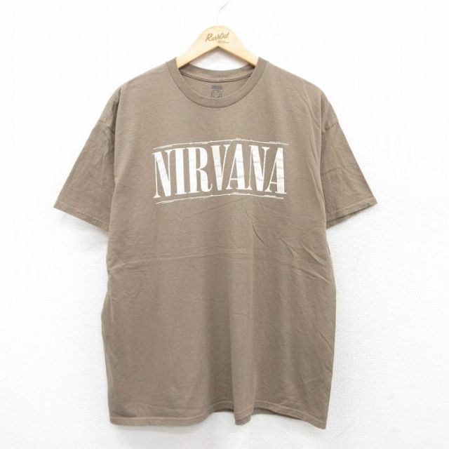 XL★古着 半袖 ロック バンド Tシャツ メンズ ニルバーナ ニルヴァーナ コットン クルーネック ベージュ カーキ 【spe】 25jun20 中古