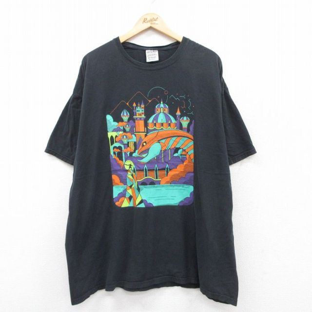 XL★古着 半袖 ロック バンド Tシャツ メンズ ジョンベリオン 大きいサイズ コットン クルーネック 黒 ブラック 25jun20 中古