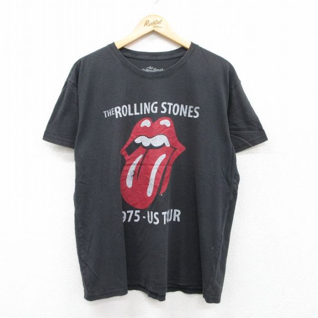 XL★古着 半袖 ロック バンド Tシャツ メンズ ローリングストーンズ The Rolling Stones コットン クルーネック 黒 ブラック 25jun20 中古