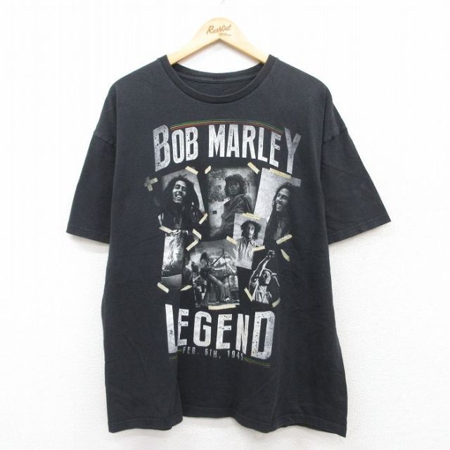 XL★古着 半袖 ロック バンド Tシャツ メンズ ボブマーリー 大きいサイズ クルーネック 黒 ブラック 25jun20 中古