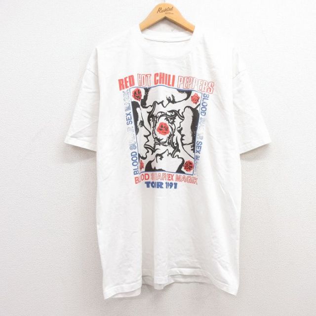 XL★古着 半袖 ロック バンド Tシャツ メンズ レッドホットチリペッパーズ レッチリ クルーネック 白 ホワイト 25jun30 中古