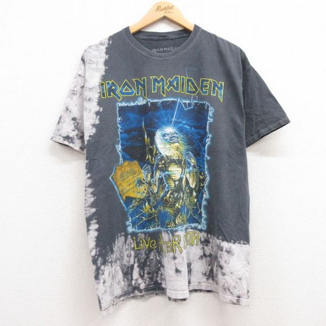 XL★古着 半袖 ロック バンド Tシャツ メンズ アイアンメイデン コットン クルーネック グレー他 タイダイ 25jun30 中古