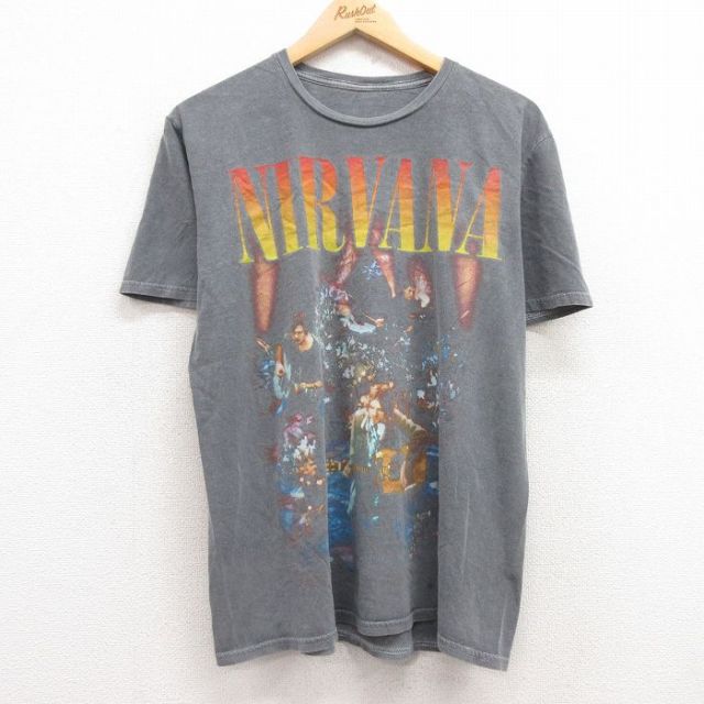 L★古着 半袖 ロック バンド Tシャツ メンズ ニルバーナ ニルヴァーナ コットン クルーネック グレー 【spe】 25jun30 中古