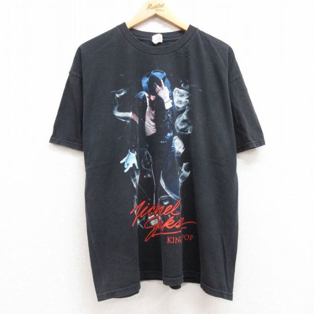 XL★古着 半袖 ロック バンド Tシャツ メンズ マイケルジャクソン 大きいサイズ コットン クルーネック 黒 ブラック 25jun30 中古