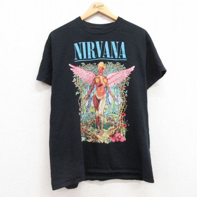 L★古着 半袖 ロック バンド Tシャツ メンズ ニルバーナ ニルヴァーナ インユーテロ クルーネック 黒 ブラック 【spe】 25jun30 中古