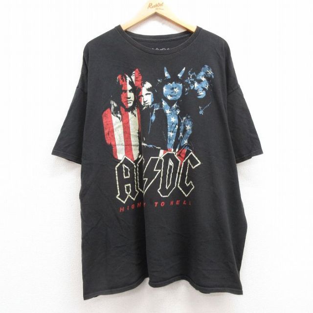 XL★古着 半袖 ロック バンド Tシャツ メンズ AC/DC 大きいサイズ コットン クルーネック 黒 ブラック 25jun30 中古