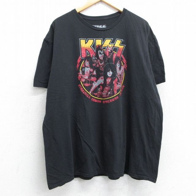 XL★古着 半袖 ロック バンド Tシャツ メンズ キッス KISS 大きいサイズ コットン クルーネック 黒 ブラック 25jul03 中古