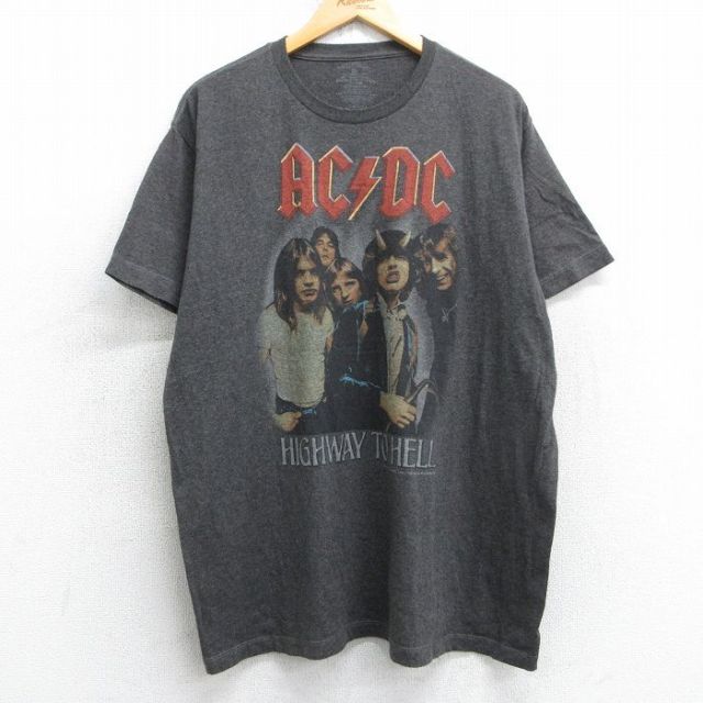 XL★古着 半袖 ロック バンド Tシャツ メンズ AC/DC 大きいサイズ クルーネック 濃グレー 霜降り 25jul03 中古