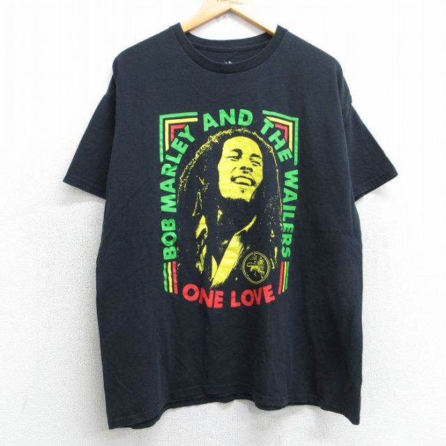 XL★古着 半袖 ロック バンド Tシャツ メンズ ボブマーリー 大きいサイズ コットン クルーネック 黒 ブラック 25jul03 中古
