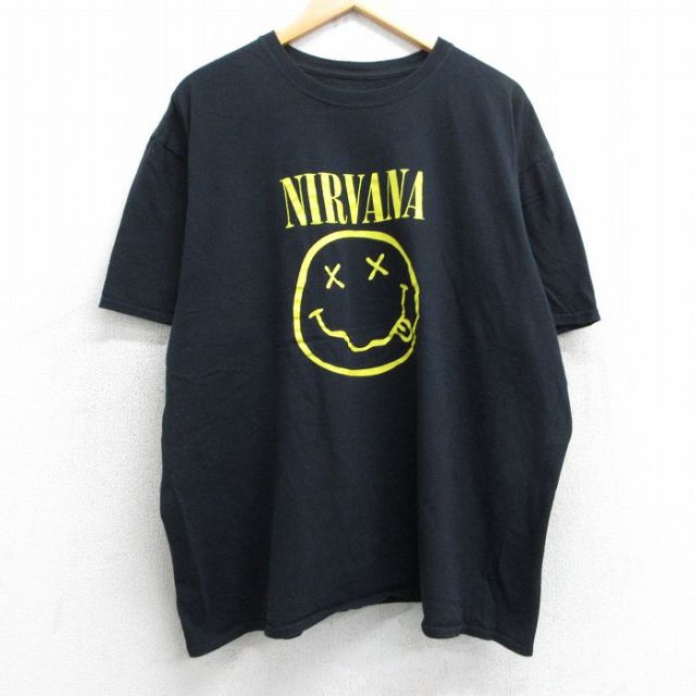 XL★古着 半袖 ロック バンド Tシャツ メンズ ニルバーナ ニルヴァーナ 大きいサイズ クルーネック 黒 ブラック 25jul03 中古