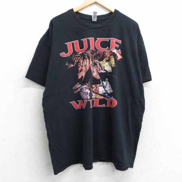XL★古着 半袖 ヒップホップ ラップ Tシャツ メンズ ジュースワールド 大きいサイズ コットン クルーネック 黒 ブラック 25jul03 中古