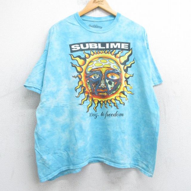 XL★古着 半袖 ロック バンド Tシャツ メンズ サブライム 大きいサイズ コットン クルーネック 水色 タイダイ 25jul03 中古
