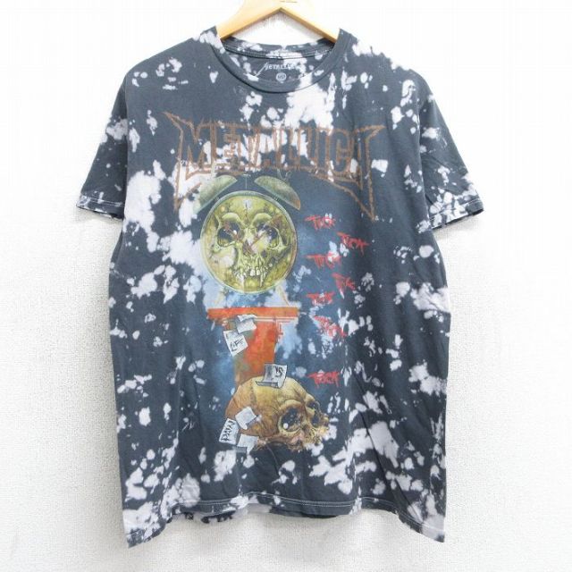 L★古着 半袖 ロック バンド Tシャツ メンズ メタリカ コットン クルーネック 濃グレー他 タイダイ 【spe】 25jul03 中古