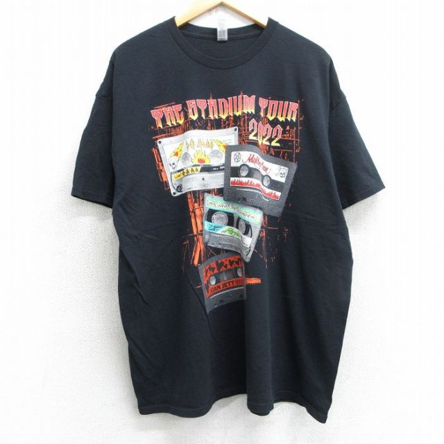 XL★古着 半袖 ロック バンド Tシャツ メンズ デフレパード ポイズン モトリークルー 大きいサイズ コットン クルーネック 黒 ブラック 25jul03 中古