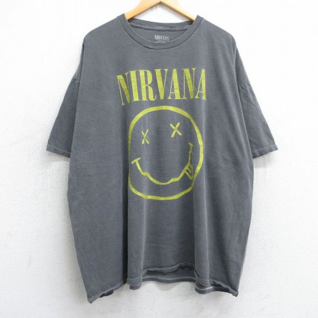 XL★古着 半袖 ロック バンド Tシャツ メンズ ニルバーナ ニルヴァーナ 大きいサイズ コットン クルーネック 濃グレー 【spe】 25jul03 中古