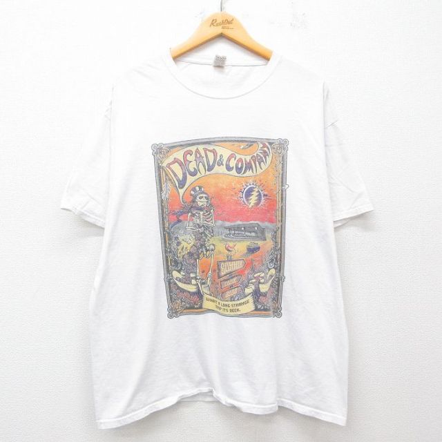 XL★古着 フルーツオブザルーム 半袖 ロック バンド Tシャツ メンズ DEAD&COMPANY 大きいサイズ コットン クルーネック 白 ホワイト 25jul10 中古