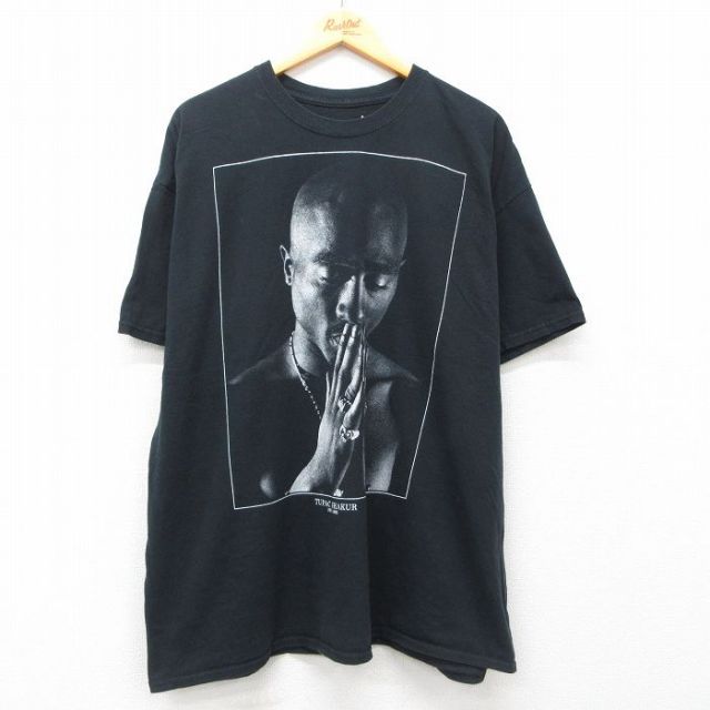 【20%OFF】XL★古着 半袖 ヒップホップ ラップ Tシャツ メンズ トゥパック 2パック 2PAC 大きいサイズ コットン クルーネック 黒 ブラック 25jul10 中古