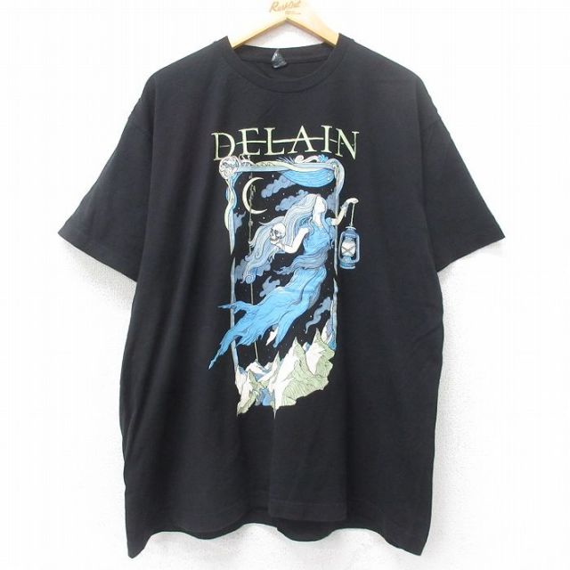XL★古着 TULTEX 半袖 ロック バンド Tシャツ メンズ ディレイン 大きいサイズ コットン クルーネック 黒 ブラック 25jul14 中古