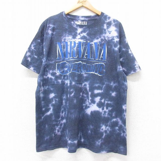 XL★古着 半袖 ロック バンド Tシャツ メンズ ニルバーナ ニルヴァーナ 大きいサイズ クルーネック 紺他 ネイビー タイダイ 25jul14 中古