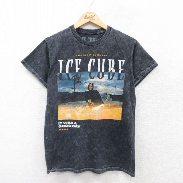 S★古着 半袖 ヒップホップ ラップ Tシャツ メンズ アイスキューブ コットン クルーネック 黒他 ブラック タイダイ 25jul14 中古