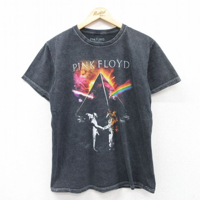 M★古着 半袖 ロック バンド Tシャツ メンズ ピンクフロイド コットン クルーネック 黒 ブラック 25jul14 中古