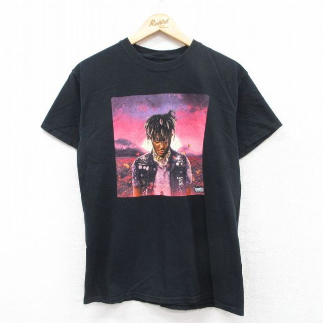 【20%OFF】M★古着 半袖 ヒップホップ ラップ Tシャツ メンズ ジュースワールド コットン クルーネック 黒 ブラック 25jul14 中古