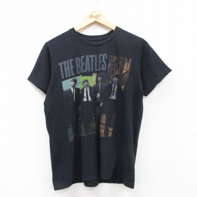 L★古着 半袖 ロック バンド Tシャツ メンズ ビートルズ The Beatles クルーネック 黒 ブラック 25jul14 中古