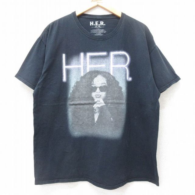 XL★古着 半袖 ロック バンド Tシャツ メンズ HER 大きいサイズ コットン クルーネック 黒 ブラック 25jul14 中古