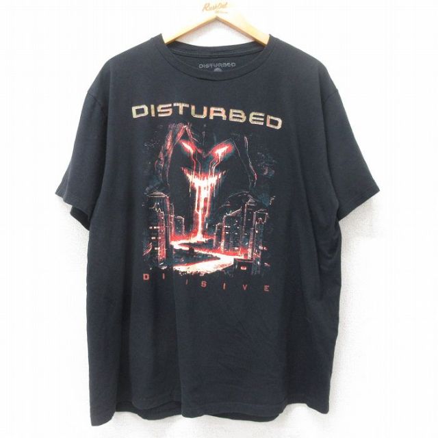 XL★古着 半袖 ロック バンド Tシャツ メンズ ディスターブド 大きいサイズ コットン クルーネック 黒 ブラック 【spe】 25jul14 中古