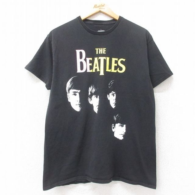 L★古着 半袖 ロック バンド Tシャツ メンズ ビートルズ The Beatles コットン クルーネック 黒 ブラック 25jul14 中古