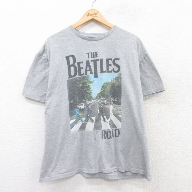 XL★古着 半袖 ロック バンド Tシャツ メンズ ビートルズ The Beatles 大きいサイズ クルーネック グレー 霜降り 25jul14 中古